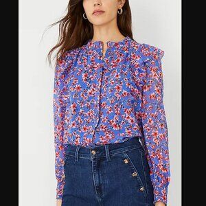 NWOT Ann Taylor Cherry Blossom Floral Ruffle Long Sleeve Blouse Size S